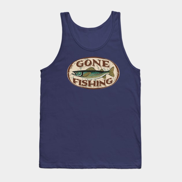 Gone Fishing Distressed Wall Mount Design Tank Top by TF Brands